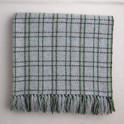 Seafoam colour grid wool blanket, soft wool throw, Alberta-made wool blanket